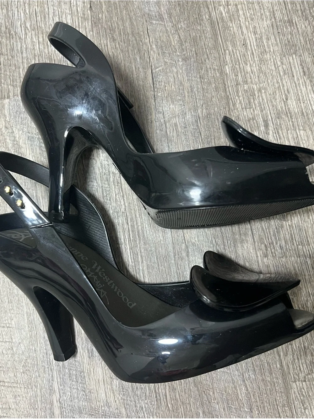 [Vivienne Westwood Anglomania Melissa] Black Heart Slingback Pumps